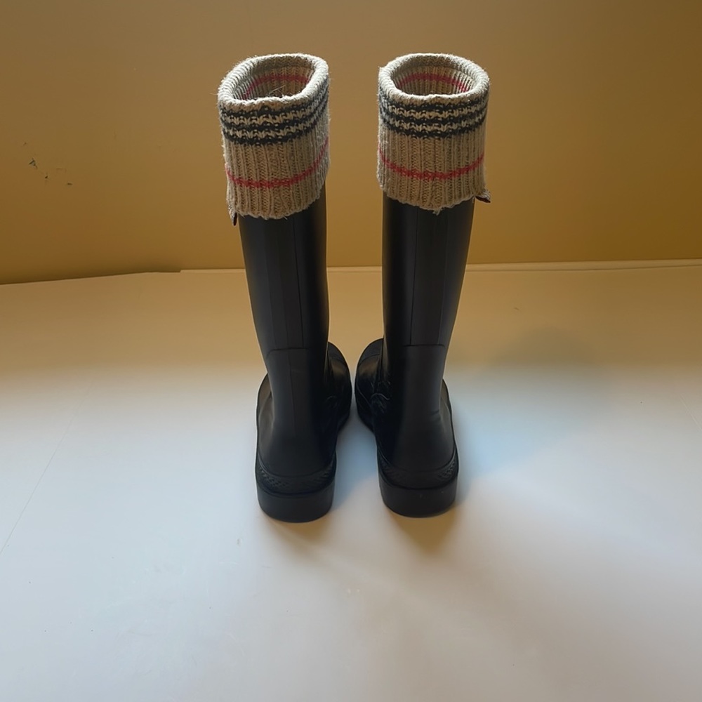 Burberry Black Rubber Knit Top Nova Check Rain Boot Women Sz 9 Made in ITALY - Picture 5 of 16